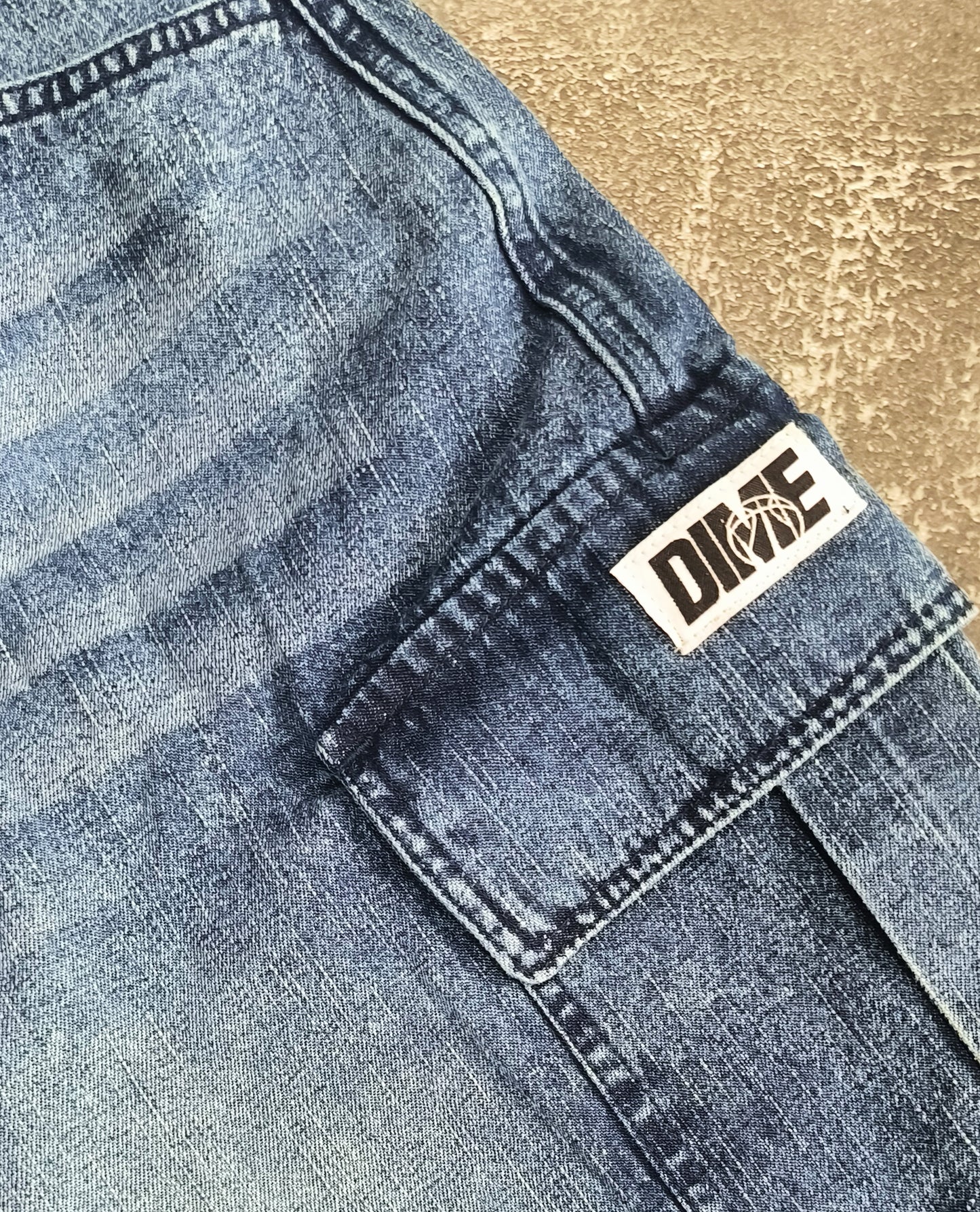 Dime- Cargo Jorts (Washed Denim)